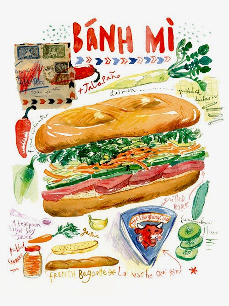 Overhead photo of Banh Mi (Vietnamese Sandwich Baguette)