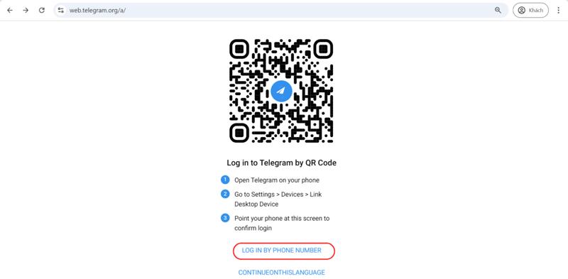 Cách đăng nhập Telegram trên Web bước 1
