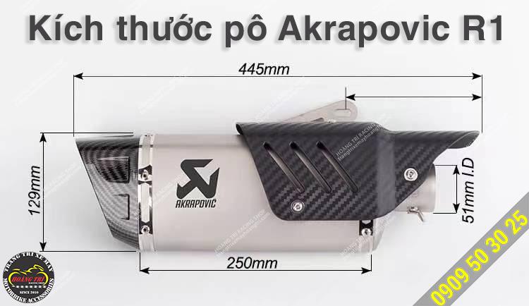 Kích thước của pô độ Akrapovic R1