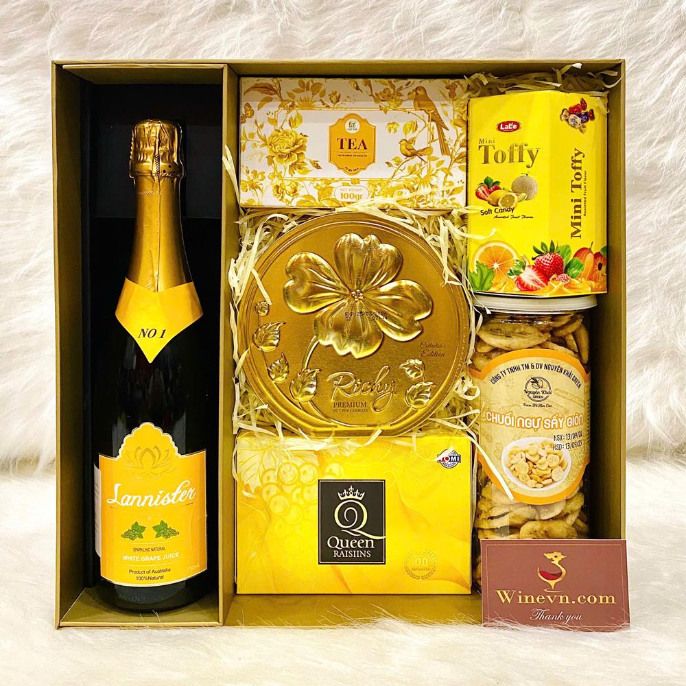 Hộp Quà Tết Rượu Vang Màu Vàng Sang Trọng