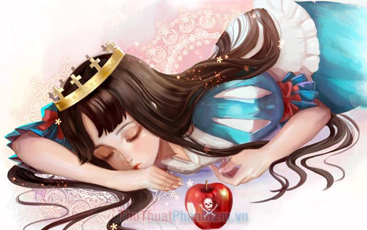 Tranh vẽ truyện cổ tích nàng công chúa xinh đẹp và hoàng tử dũng mãnh trong khung cảnh lãng mạn